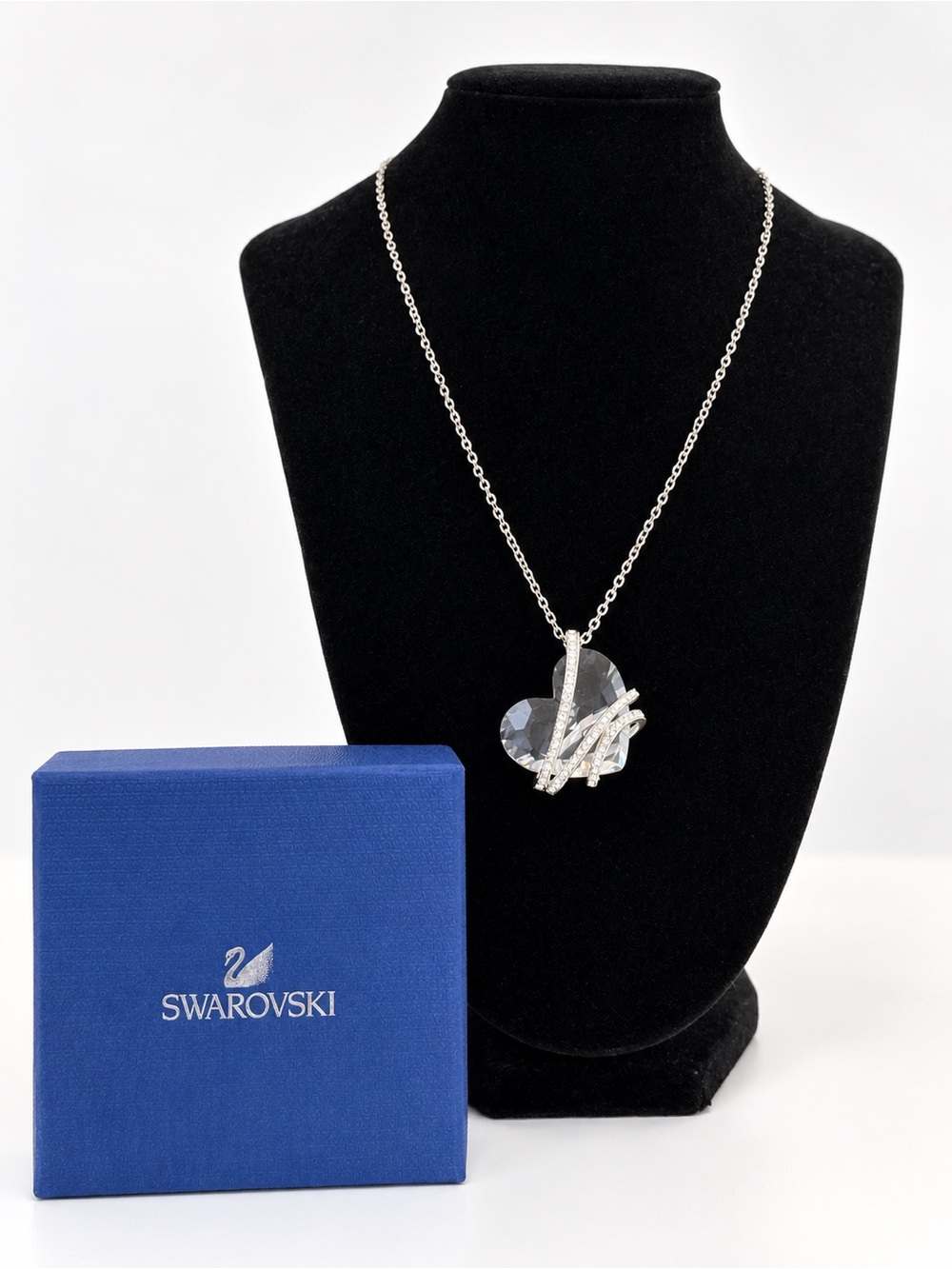 Swarovski Silver Crystal Heart Pendant Necklace - Clear & Silver Accents